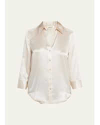 L'Agence - Dani Silk Satin 3/4-Sleeve Button-Down Blouse - Lyst