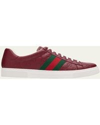 Gucci - Ace Gg Embossed Leather Low-Top Sneakers - Lyst