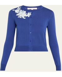 Carolina Herrera - Floral Embroidered Crewneck Cardigan - Lyst