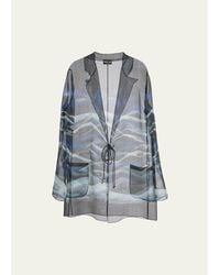 Giorgio Armani - Night Water Print Self-Tie Silk Blouse Jacket - Lyst