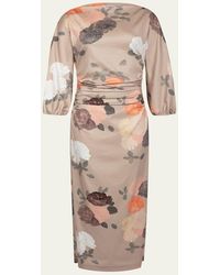 BERNADETTE - Ezra Floral-Print Ruched 3/4-Sleeve Maxi Dress - Lyst