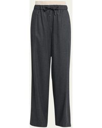 Brunello Cucinelli - Flannel Wool Pant With Contrast Taffetta Waist And Drawstring - Lyst