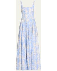 Lela Rose - Square-neck Striped Flower-print Sleeveless Maxi Dress - Lyst
