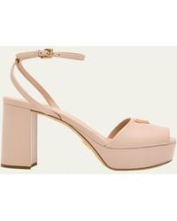 Prada - Nappa Triangle Peep-Toe Platform Sandals - Lyst