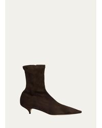 The Row - Liisa Suede Kitten-Heel Booties - Lyst