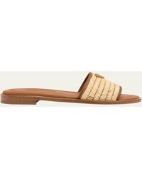 Prada - Triangle Logo Raffia Flat Slide Sandals - Lyst