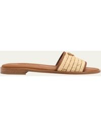 Prada - Triangle Logo Raffia Flat Slide Sandals - Lyst