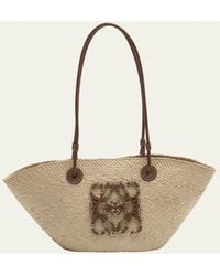 Loewe - X Paula's Ibiza Anagram Small Basket Bag In Iraca Palm With Leather Handles - Lyst