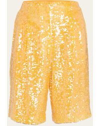 LAPOINTE - High-rise Sequin Pleated Bermuda Shorts - Lyst