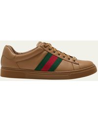 Gucci - Ace Leather Low-top Sneakers With Web - Lyst