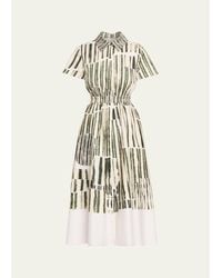 Jason Wu - Stripe Collage-Print Short-Sleeve Midi Shirtdress - Lyst