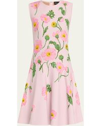 Oscar de la Renta - Painted Poppies Jacquard Sleeveless A-line Dress - Lyst