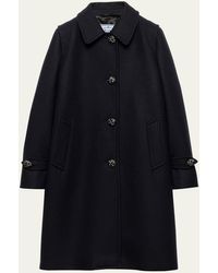 Prada - Loden Leather-Button Single-Breasted Wool Coat - Lyst