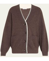 Brunello Cucinelli - Wool-Cashmere Contrast Stripe V-Neck Cardigan - Lyst