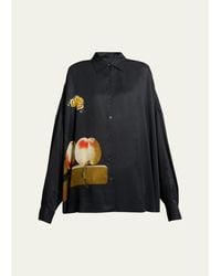 Dries Van Noten - Printed Satin Oversized Button-Front Shirt - Lyst