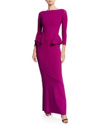 La Petite Robe Di Chiara Boni Bateau-neck 3/4-sleeve Peplum Column Gown - Purple