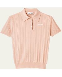 Miu Miu - Cashmere Pointelle Cable-Knit Polo - Lyst
