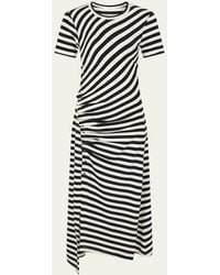 Rabanne - Striped Short-Sleeve Ruched Midi T-Shirt Dress - Lyst