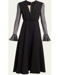Valentino Garavani - Bow-Embellished Illusion Silk Midi Dress - Lyst
