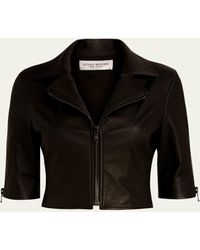 Susan Bender - Short-sleeve Cropped Leather Moto Jacket - Lyst