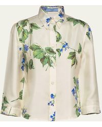 Prada - Viola Print Three-quarter Sleeve Twill Shirt - Lyst