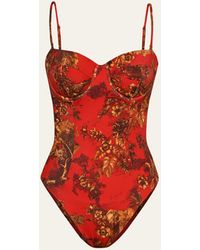 L'Agence - Amie Red Jungle Underwire Bandeau One-piece Swimsuit - Lyst