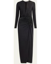 Giorgio Armani - Keyhole Long-Sleeve Crystal Draped Jersey Gown - Lyst