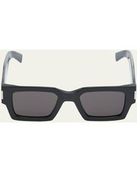 Saint Laurent - Rectangle Acetate Sunglasses With Logo - Lyst