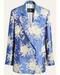 Etro - Mixed-media Floral Print Double-breasted Blazer - Lyst