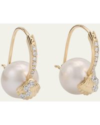 Sydney Evan - 14k Gold Clamshell And 10mm Freshwater Pearl Diamond Earrings - Lyst