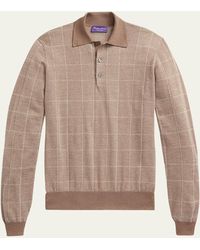 Ralph Lauren Purple Label - Glen Plaid Cashmere-silk Polo Sweater - Lyst