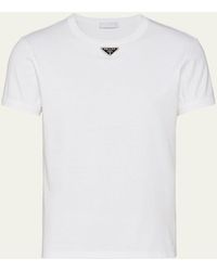 Prada - T-Shirt With Enameled Triangle Logo - Lyst