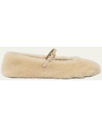Prada - Shearling Mary Jane Ballerina Flats - Lyst