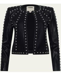 L'Agence - Fia Studded Collarless Leather Jacket - Lyst