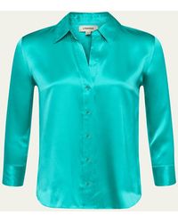 L'Agence - Dani Silk Satin 3/4-Sleeve Button-Down Blouse - Lyst