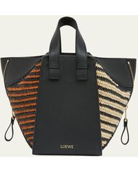 Loewe - X Paula's Ibiza Hammock Compact Top-handle Bag In Striped Raffia With Leather Handles - Lyst