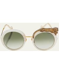 Anna Karin Karlsson - Rose Et La Roue Round Crystal-embellished Leopard Sunglasses - Lyst