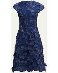Teri Jon - 3d Floral Applique Lace Knee-length Dress - Lyst