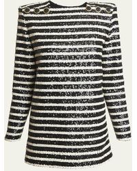 Balmain - Glittered Stripe Mini Dress With Button Details - Lyst