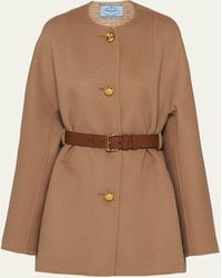 Prada - Double Wool Leather Belted Caban Jacket - Lyst