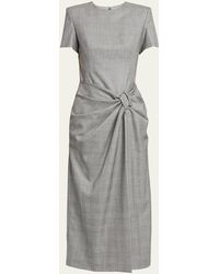 Alexander McQueen - Prince Of Wales Ruched Waist Wool Midi Dress - Lyst