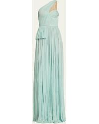 J. Mendel - One-shoulder Hand-pleated Chiffon Gown - Lyst
