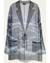 Giorgio Armani - Night Water Print Self-tie Silk Blouse Jacket - Lyst