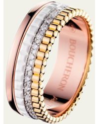 Boucheron - Quatre Small Ring In Tricolor Gold With White Ceramic And Diamonds - Lyst