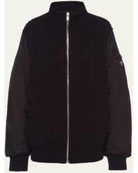 Prada - Cashmere Knit Bomber Jacket With Nylon Sleeves - Lyst
