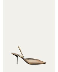 Saint Laurent - 90Mm Mesh And Python-Embossed Leather Slingback Pumps - Lyst