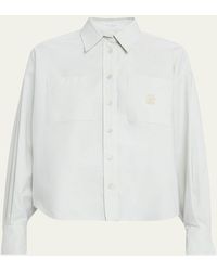 Brunello Cucinelli - Crest Embroidered Patch-Pockets Short Button-Down Shirt - Lyst