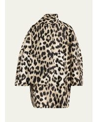 Givenchy - Leopard Jacquard Short Cocoon Coat With Scarf - Lyst