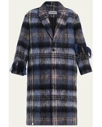Loewe - Single-Breasted Plaid Wool Fringe Long Coat - Lyst