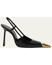 Saint Laurent - Jeanne Leather Metallic-Toe Slingback Pumps - Lyst